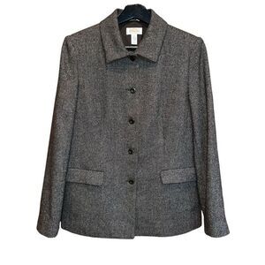 Talbots Wool Tweed Blazer Womens 8 Olive Brown Pockets‎ Classic Jacket